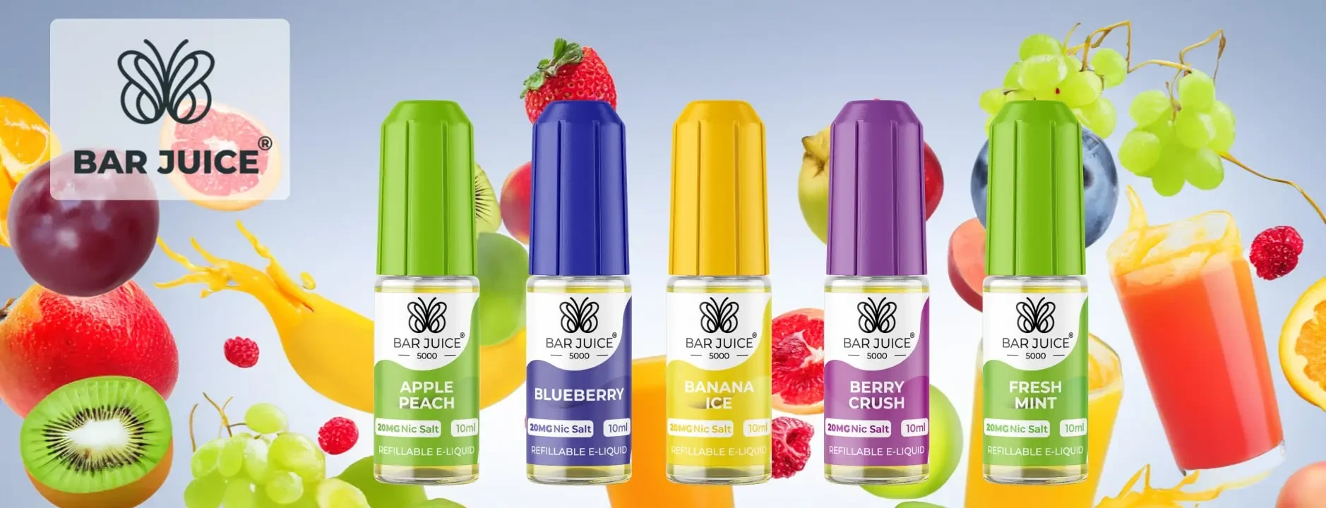 Bar Juice Banner mit Früchten und Liquids