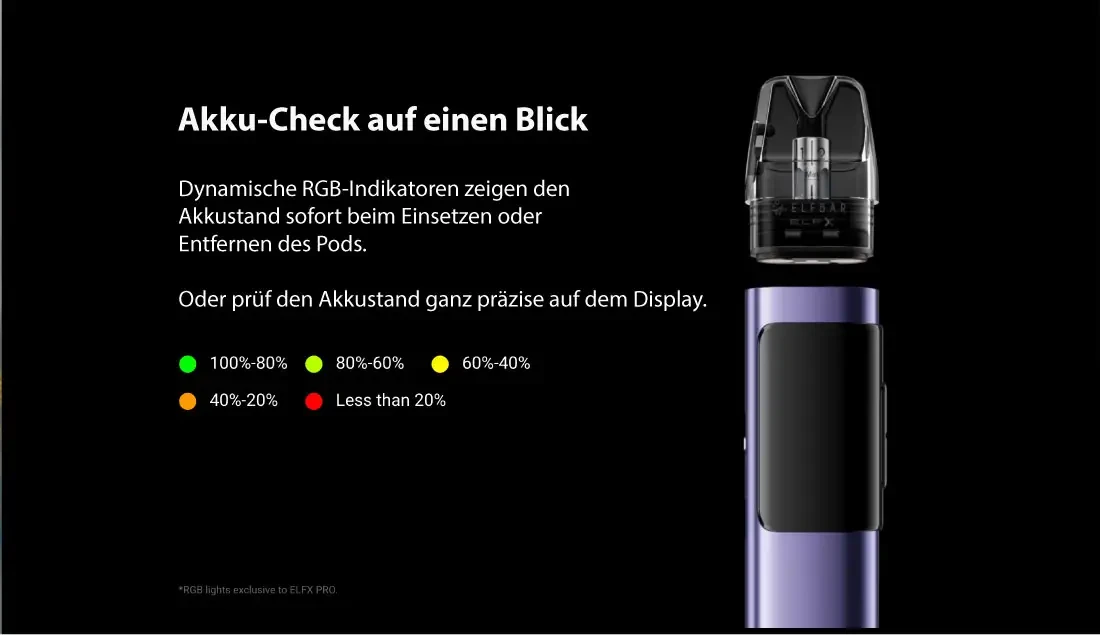 Elfbar ElfX Akkustandanzeige
